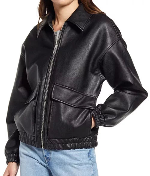 Black Aviator A-2 Bomber Jacket for Women