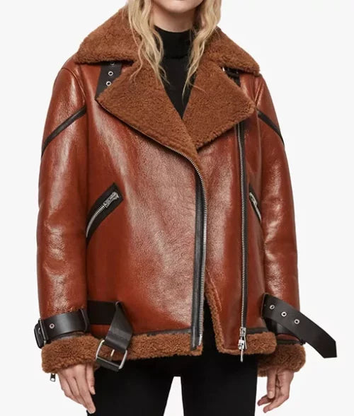 Rusty Brown Oversized Shearling Coat