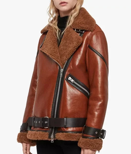 Rusty Brown Oversized Shearling Coat