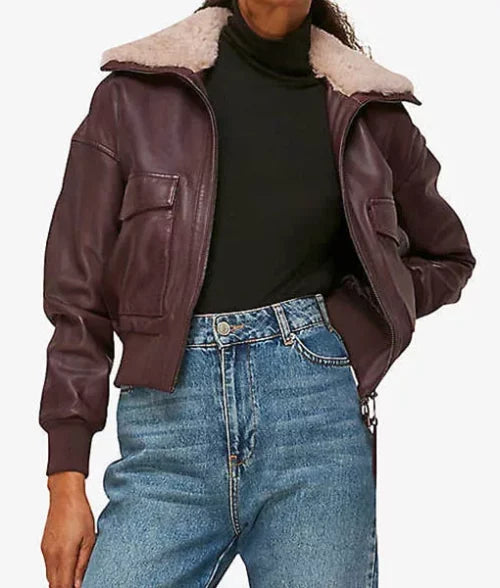 Stylish Burgundy Shearling Winter Jacket