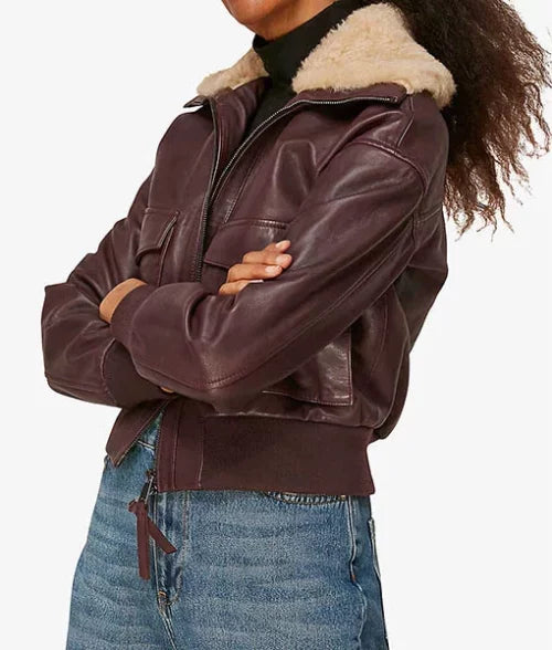 Stylish Burgundy Shearling Winter Jacket