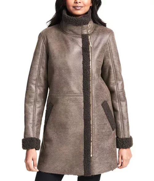 Brown Aviator Shearling Jacket for Women