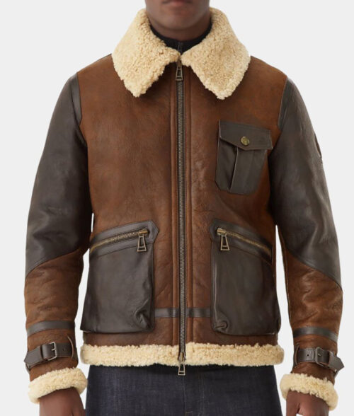 Men's Distressed Shearling Leather Flight Jacket