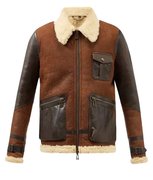 Men's Distressed Shearling Leather Flight Jacket