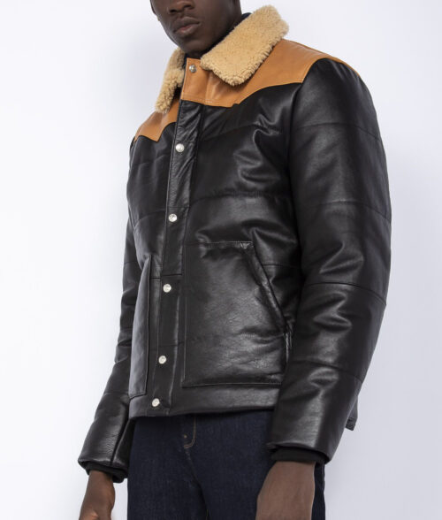 Men's Ranch-Style Puffer Leather Jacket