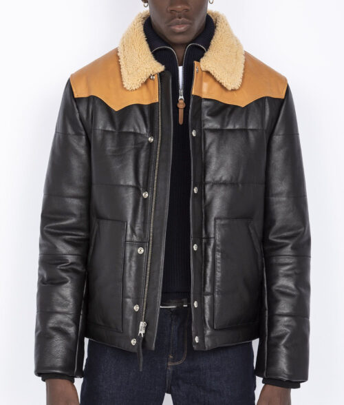 Men's Ranch-Style Puffer Leather Jacket