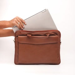 Slim Tan Leather Laptop Bag