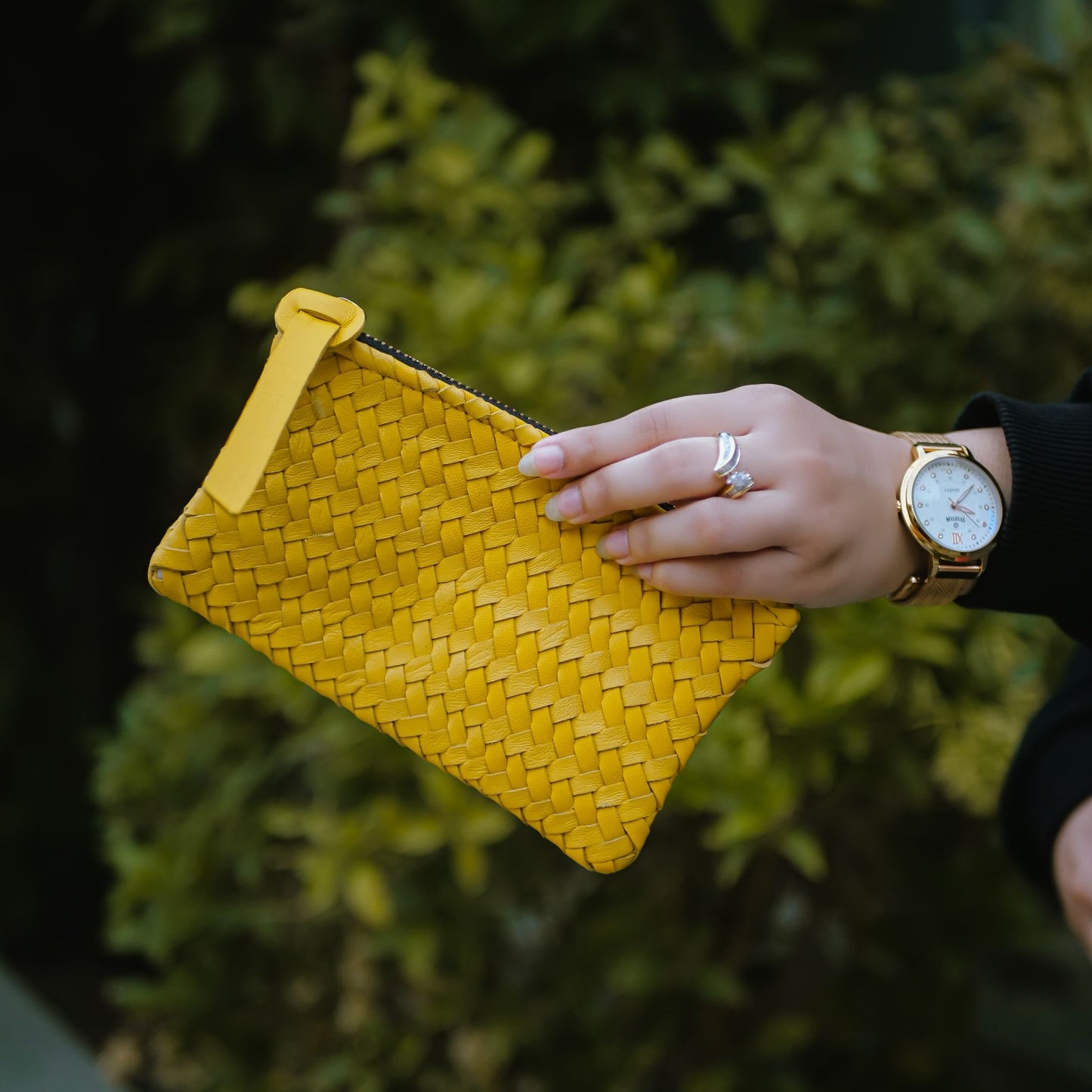 Sunny Handwoven Leather Compact Clutch