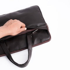 Slim Leather Laptop Bag in Dark Brown