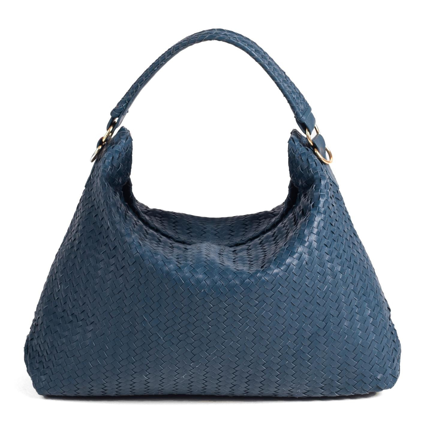 Handcrafted Leather Shoulder Bag - Blue